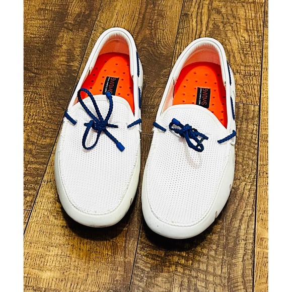 SWIMS UF Braided Lace Loafer Mens White Blue Orange Mesh Water Boat Shoes Siz 10